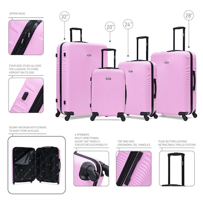 DUKAP Inception 4-Piece Hardside Spinner Carry-On Luggage Set, TSA Checkpoint Friendly, Pink (DKINCSMLXL-PNK)