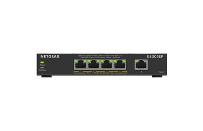 Netgear SOHO 5 Gigabit Ethernet PoE Smart Switch, 1000 Mbps, Black (GS305EP-100NAS)