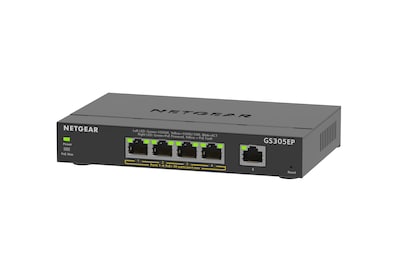 Netgear SOHO 5 Gigabit Ethernet PoE Smart Switch, 1000 Mbps, Black (GS305EP-100NAS)
