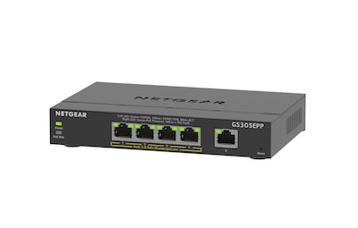 Netgear Business 5 Gigabit Ethernet PoE Smart Switch, 1000 Mbps, Black (GS305EPP-100NAS)