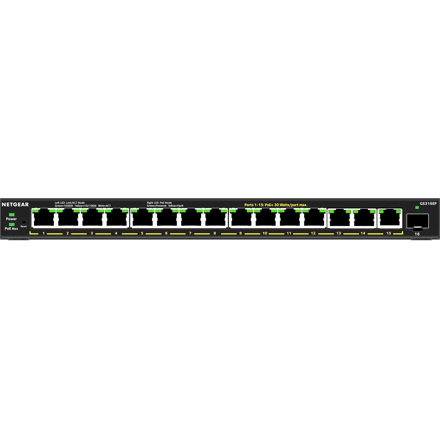 Netgear GS316EP 15 Gigabit Ethernet PoE Smart Switch, 1000 Mbps, Black (GS316EP-100NAS)