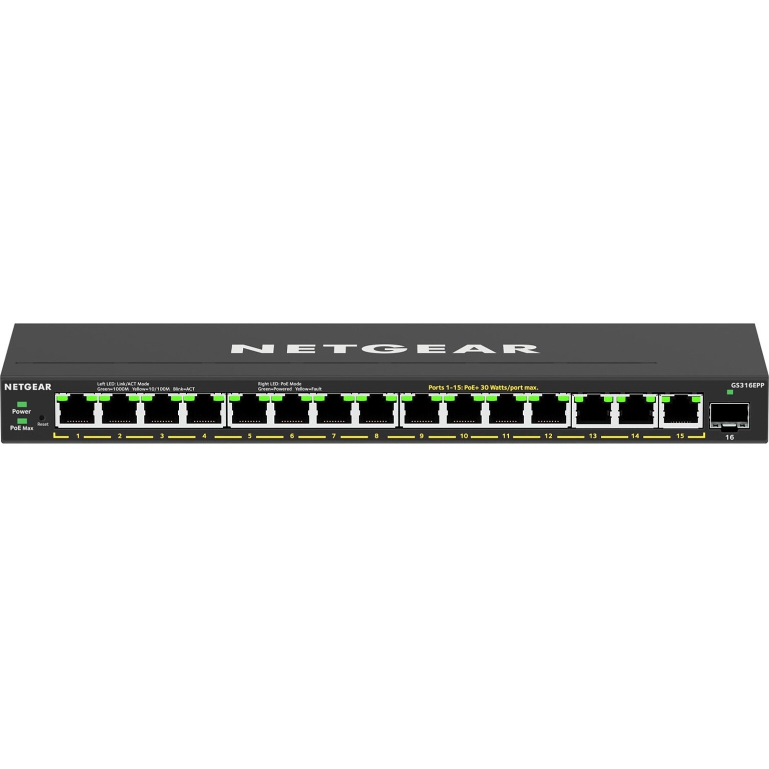 Netgear GS316EPP 15 Gigabit Ethernet PoE Smart Switch, 1000 Mbps, Black (GS316EPP-100NAS)