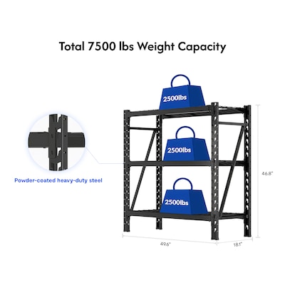 FlexiSpot Heavy-Duty 3-Shelf Metal Storage Rack, 46.8" x 49.6" x 18.1", Black (WGR001)