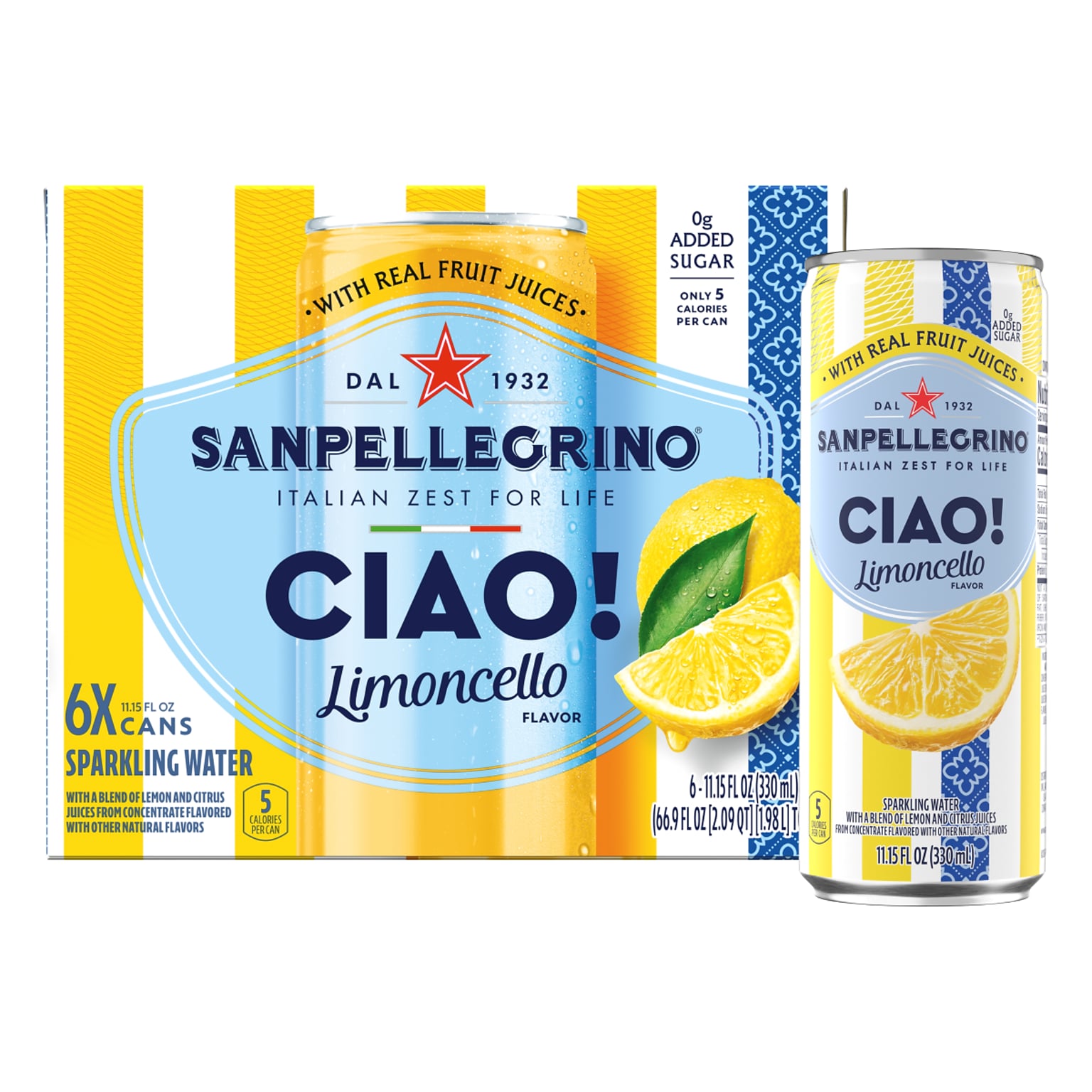 SANPELLEGRINO CIAO! Limoncello Flavored Sparkling Seltzer Water, 11.15 oz., 6 Cans/Box (0-41508-66931-3)