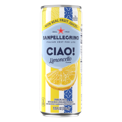 SANPELLEGRINO CIAO! Limoncello Flavored Sparkling Seltzer Water, 11.15 oz., 6 Cans/Box (0-41508-66931-3)