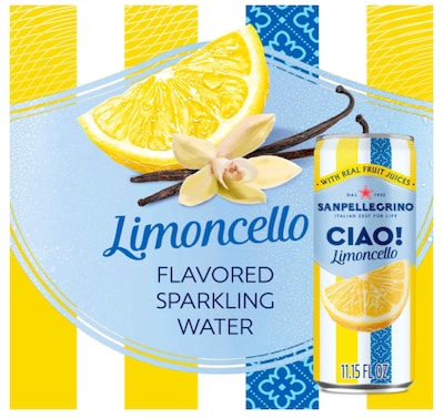 SANPELLEGRINO CIAO! Limoncello Flavored Sparkling Seltzer Water, 11.15 oz., 6 Cans/Box (0-41508-66931-3)