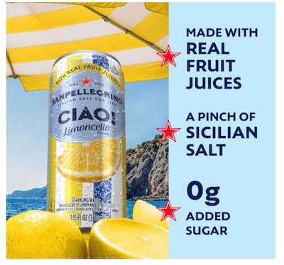 SANPELLEGRINO CIAO! Limoncello Flavored Sparkling Seltzer Water, 11.15 oz., 6 Cans/Box (0-41508-66931-3)
