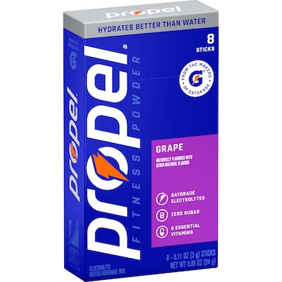 Propel Sugar-Free Grape Powdered Drink Mix w/Electrolytes, 0.11 oz., 8/Box (06632)