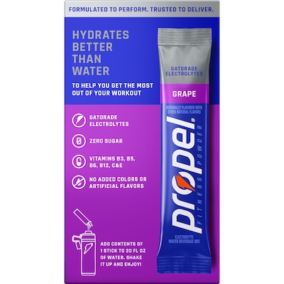Propel Sugar-Free Grape Powdered Drink Mix w/Electrolytes, 0.11 oz., 8/Box (06632)