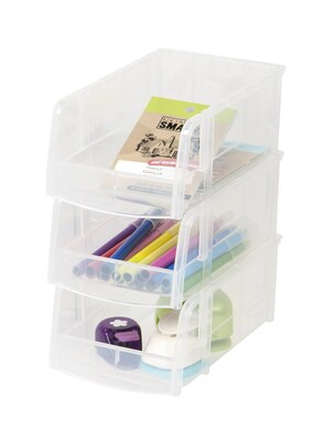 IRIS Small Stackable Plastic Storage Bin, 3" x 4.5"x 7.5", 0.4 Qt., Clear, 12/Carton (200518CT)