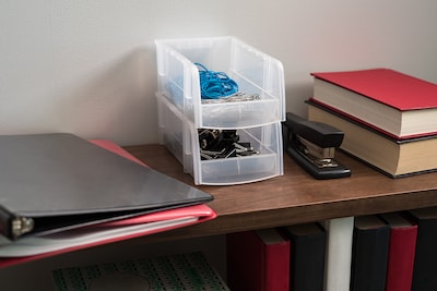 IRIS Small Stackable Plastic Storage Bin, 3" x 4.5"x 7.5", 0.4 Qt., Clear, 12/Carton (200518CT)