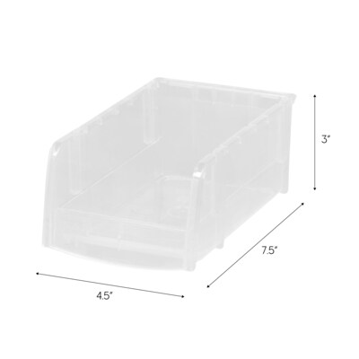 IRIS Small Stackable Plastic Storage Bin, 3" x 4.5"x 7.5", 0.4 Qt., Clear, 12/Carton (200518CT)