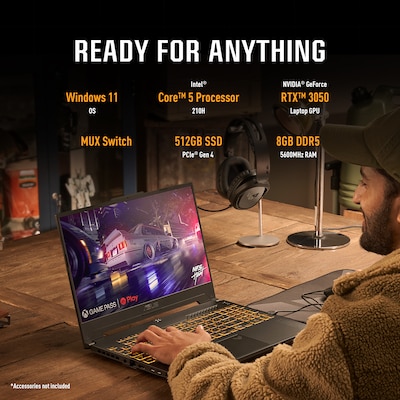 ASUS TUF F17 17.3 FHD 144Hz Gaming Laptop, NVIDIA GeForce RTX 3050, Intel Core 5 210H, 8GB RAM, 512