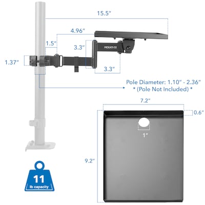 Mount-It! Printer Pole Mount, Holds 11 lbs., Extends Up to 15.5", Black (MI-3799)