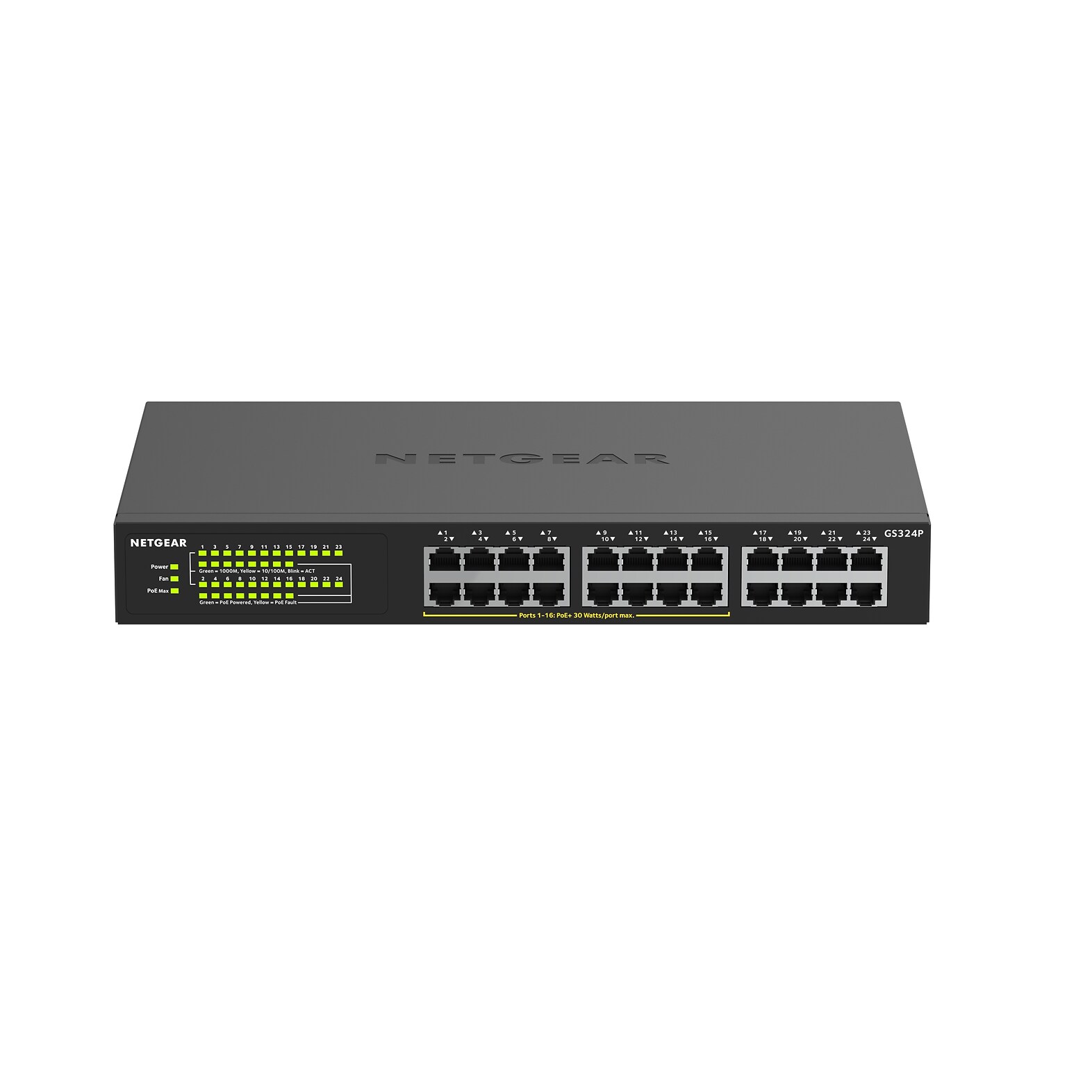 Netgear 300 24 Gigabit Ethernet PoE Unmanaged Switch, 1000 Mbps, Black (GS324P-100NAS)