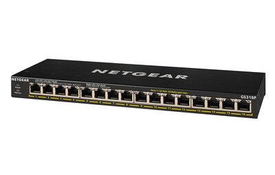 Netgear Business 16 Gigabit Ethernet PoE Smart Switch, 1000 Mbps, Black (GS316P-100NAS)