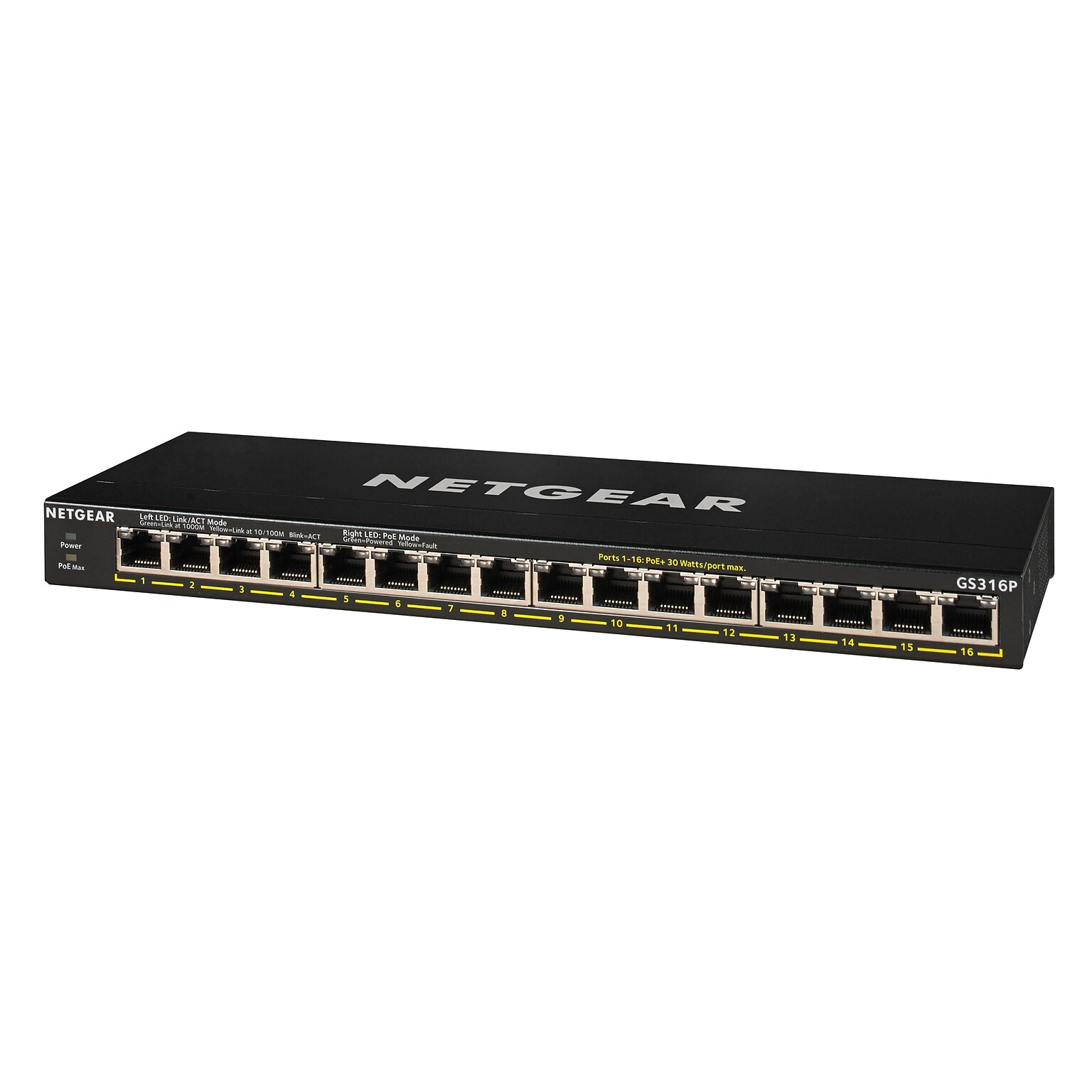 Netgear Business 16 Gigabit Ethernet PoE Smart Switch, 1000 Mbps, Black (GS316P-100NAS)