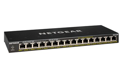 Netgear Business 16 Gigabit Ethernet PoE Smart Switch, 1000 Mbps, Black (GS316P-100NAS)