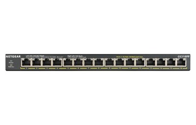 Netgear 300 16 Gigabit Ethernet PoE Unmanaged Switch, 1000 Mbps, Black (GS316PP-100NAS)
