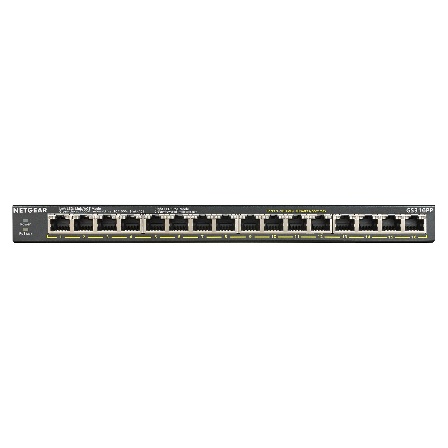 Netgear 300 16 Gigabit Ethernet PoE Unmanaged Switch, 1000 Mbps, Black (GS316PP-100NAS)