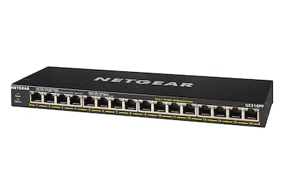 Netgear 300 16 Gigabit Ethernet PoE Unmanaged Switch, 1000 Mbps, Black (GS316PP-100NAS)