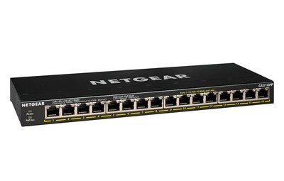 Netgear 300 16 Gigabit Ethernet PoE Unmanaged Switch, 1000 Mbps, Black (GS316PP-100NAS)