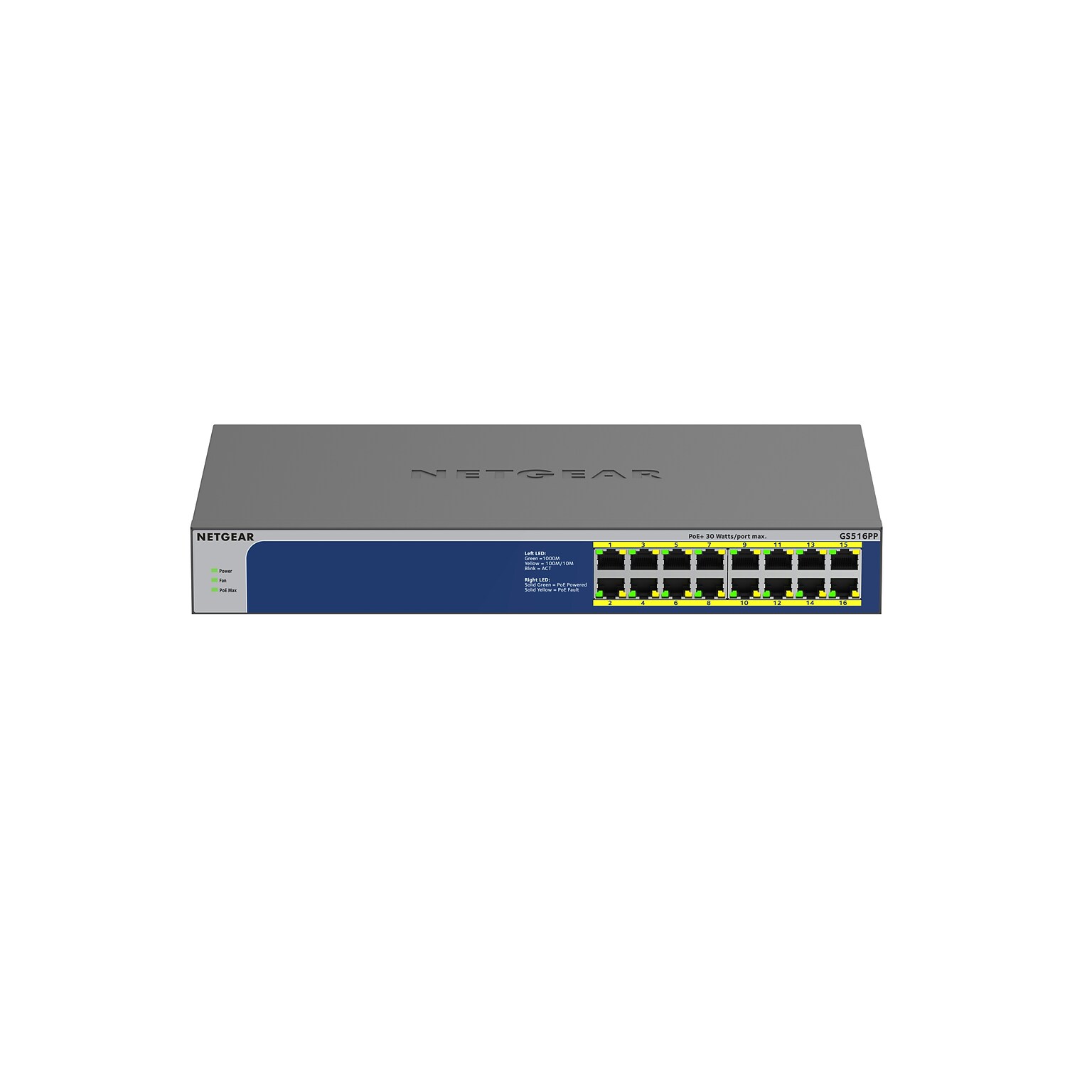 Netgear GS516PP 16 Gigabit Ethernet PoE Unmanaged Switch, 1000 Mbps, Black (GS516PP-100NAS)