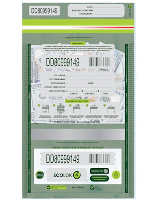 CONTROLTEK EcoLok Deposit Bags, 4 Compartments, Clear (585609)