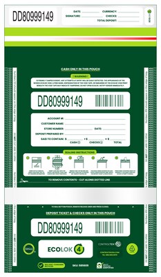 CONTROLTEK EcoLok Deposit Bags, 4 Compartments, Clear (585609)