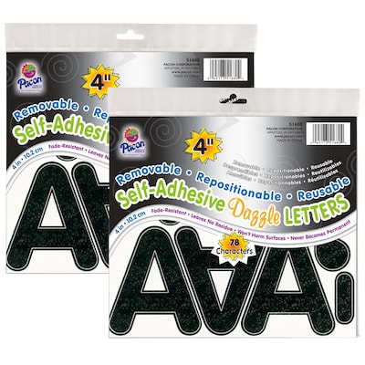 Pacon Puffy Font 4 Letter & Number Adhesive Letters, Black Dazzle, 78/Pack, 2 Packs (PAC51680-2)