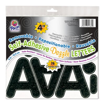 Pacon Puffy Font 4 Letter & Number Adhesive Letters, Black Dazzle, 78/Pack, 2 Packs (PAC51680-2)