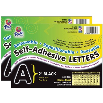 Pacon Puffy Font 2 Letter & Number Adhesive Letters, Black, 159/Pack, 2 Packs (PAC51650-2)