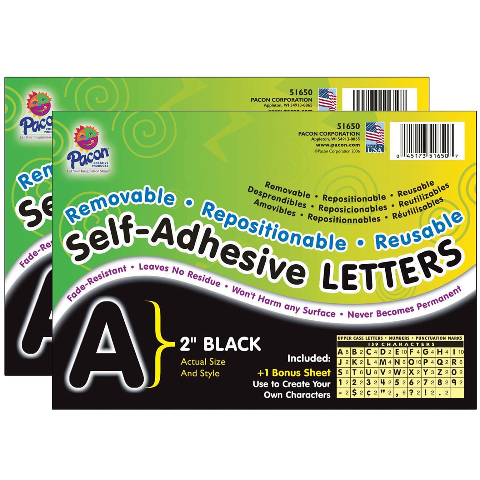 Pacon Puffy Font 2 Letter & Number Adhesive Letters, Black, 159/Pack, 2 Packs (PAC51650-2)