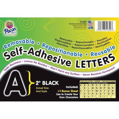 Pacon Puffy Font 2 Letter & Number Adhesive Letters, Black, 159/Pack, 2 Packs (PAC51650-2)