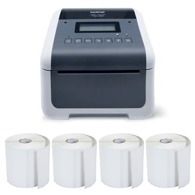 Brother TD-4550DNWB Wireless Ready 4.3” Desktop Barcode Label Printer and 4 Rolls of 4 x 3 Labels