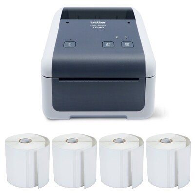 Brother TD-4420DN 4.3” Desktop Barcode Label Printer and 4 Rolls of 4 x 3 Labels