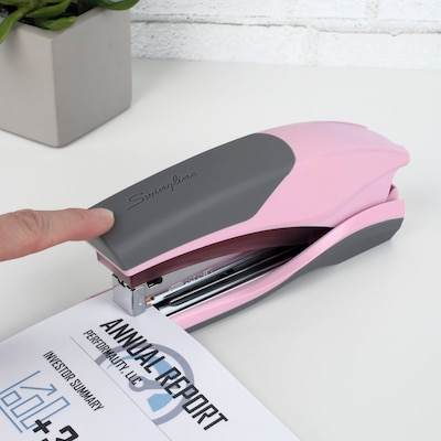 Swingline Optima 25 Rediced-Effort Desktop Stapler, 25-Sheet Capacity, Pink/Gray (S7066401)