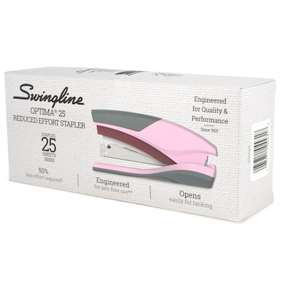 Swingline Optima 25 Rediced-Effort Desktop Stapler, 25-Sheet Capacity, Pink/Gray (S7066401)