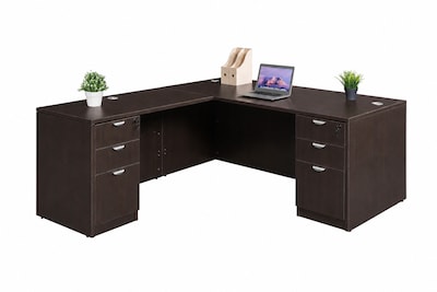 Boss Office Products 71 L-Shaped Desk with Dual File Pedestals, Mocha (GROUPA11-MOC)
