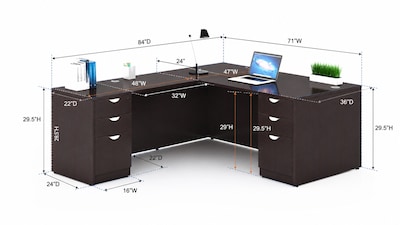 Boss Office Products 71 L-Shaped Desk with Dual File Pedestals, Mocha (GROUPA11-MOC)