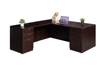 Boss Office Products 71 L-Shaped Desk with Dual File Pedestals, Mahogany (GROUPA11-M)