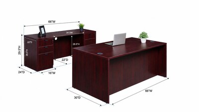 Boss Office Products 66 Desk and Credenza with Dual File Pedestals, Mahogany (GROUPA12-M)