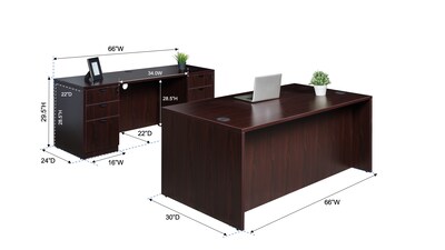 Boss Office Products 66 Desk and Credenza with Dual File Pedestals, Mocha (GROUPA12-MOC)