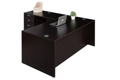 Boss Office Products 71 L-Shaped Desk with File Pedestal, Mocha (GROUPA10-MOC)