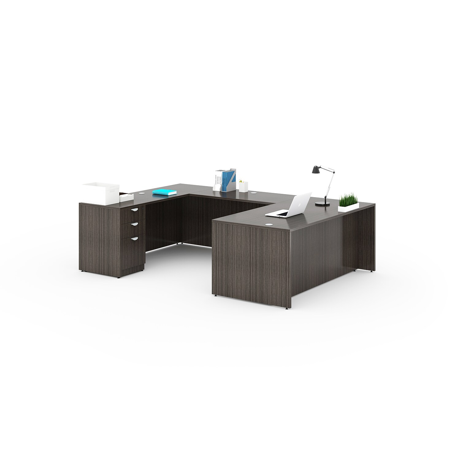 Boss Office Products 66 U-Shaped Desk with File Pedestal, Driftwood (GROUPA13-DW)