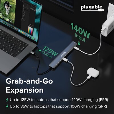 Plugable USB-C 10-in-1 Hub with 8K HDMI & up to 140W Pass-Through Charging (USBC-10IN1E)