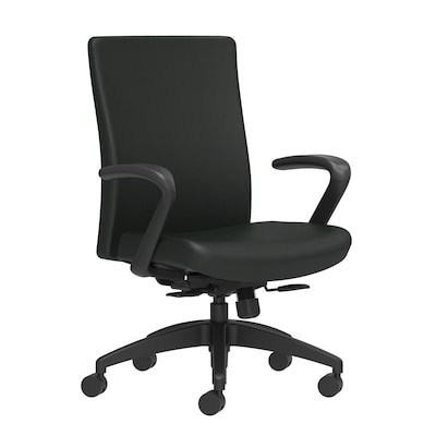 Union & Scale™ Workplace2.0™ Task Chair Upholstered, Fixed Arms, Black Vinyl Synchro Tilt (54156)