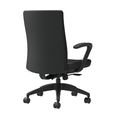 Union & Scale™ Workplace2.0™ Task Chair Upholstered, Fixed Arms, Black Vinyl Synchro Tilt (54156)