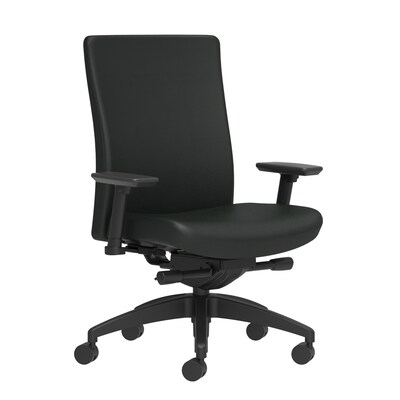 Union & Scale Workplace2.0™ Task Chair Upholstered 2D, Adjustable Arms, Black Vinyl Synchro Tilt Sea