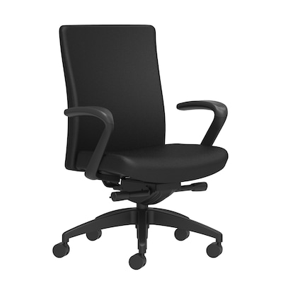 Union & Scale Workplace2.0™ Task Chair Upholstered, Fixed Arms, Black Fabric, Synchro Tilt Seat Slid